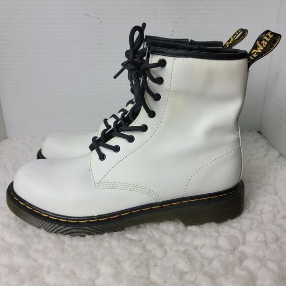 Dr. Martens 1460 Y Women's Boots Size 7 White leather Side Zipper Biker Shoes - Picture 3 of 9